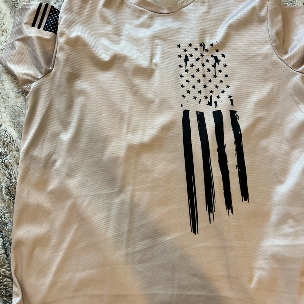 Beige T-Shirt with Black Flag Design